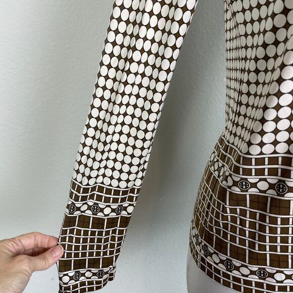 Tory Burch Brown Tan Dot Stretch Knit Back Zip Knit Top Small - Picture 3 of 8